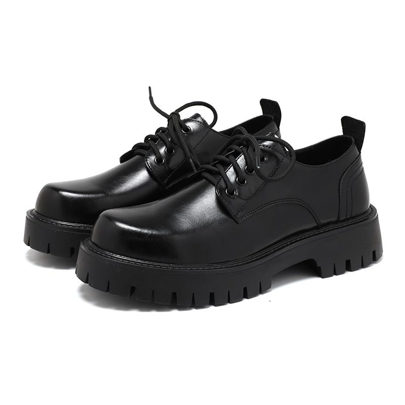 Leather Spring British Thick Sole Casual Derby Shoes Men's Formal Wedding Black Low-top Martin Boots_voghion.com