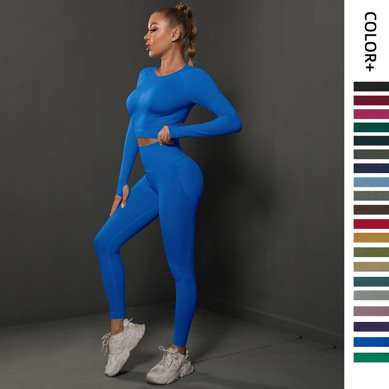 Completo da due pezzi Fiess per donna, aderente e senza cuciture, con sollevamento fianchi, per yoga e corsa_voghion.com
