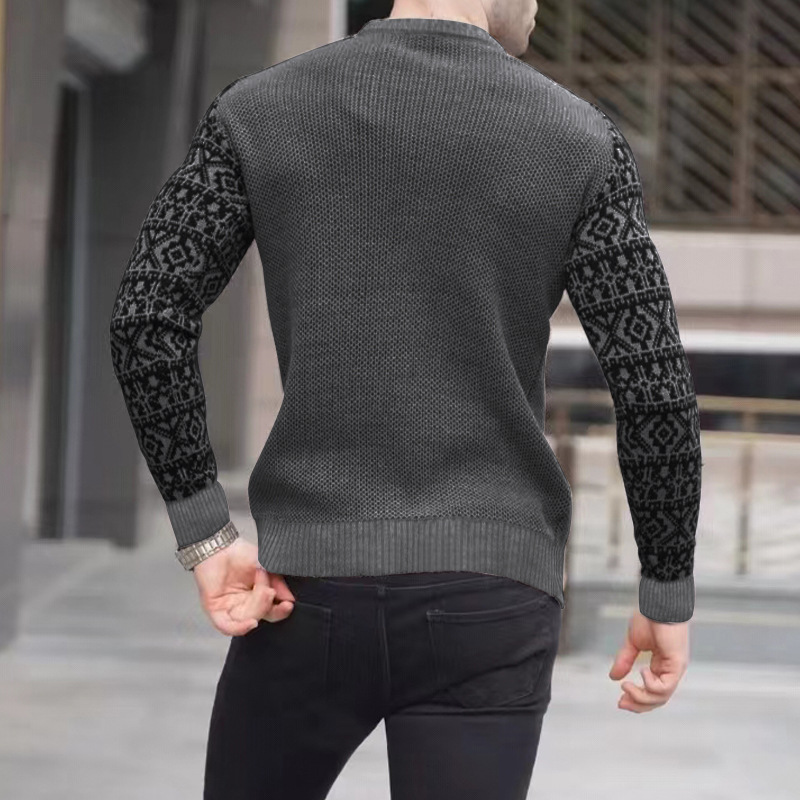 High-Quality 2023 Autumn New Waffle Print Men's Pullover Base Layer Color Block Knit Sweater_voghion.com