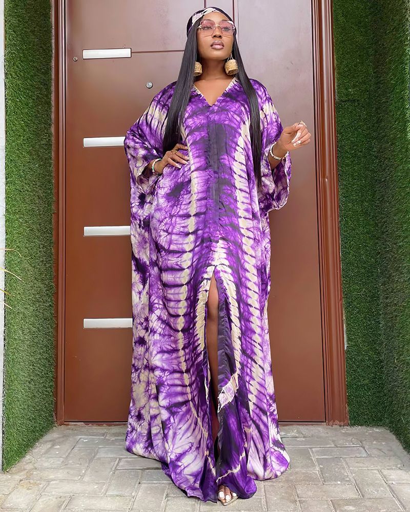 Vêtements pour femmes style ethnique africain moyen-orient rétro longue burqa imprimé grande robe trapèze avec foulard 8903_voghion.com