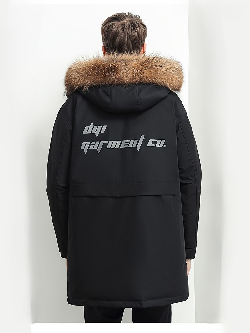 Men's Down Jacket With Hood Lightweight Windproof Winter Coat, White Duck Down, Hooded & Zippered Pockets For Skiing,_voghion.com