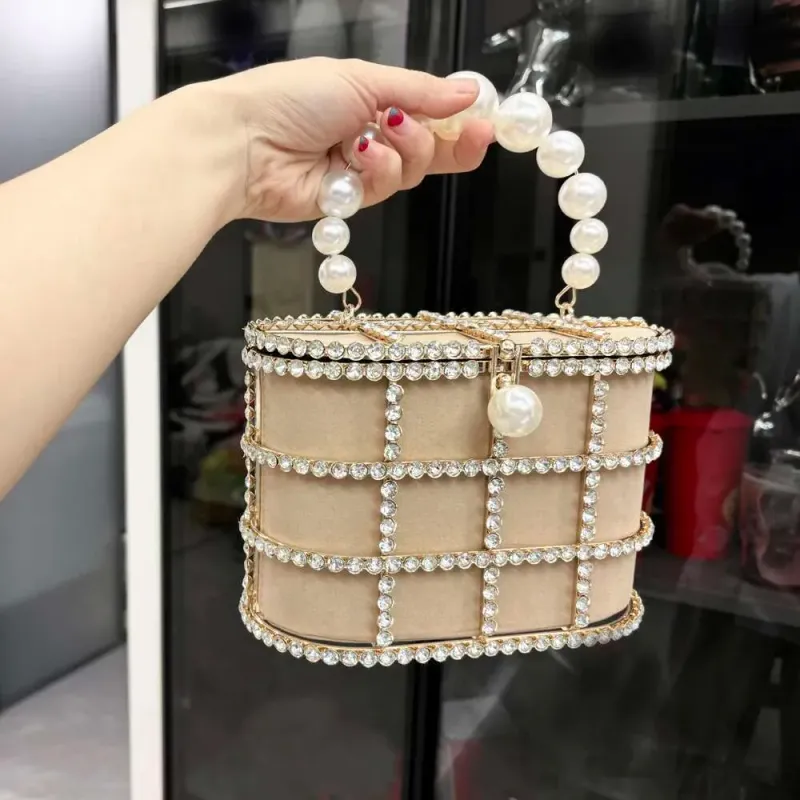 2025 Handle Evening Purses And Handbag Designer Shoulder Shiny Crystal Rhinestone Clutch Purse Bucket Bag_voghion.com
