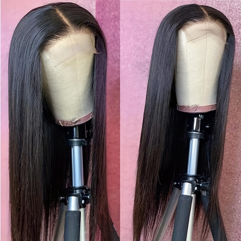 4 * 4 encaje frontal transparente 180% de densidad peluca de cabello humano largo tocado cabello liso línea de cabello natural suave y transpirable sin enredos_voghion.com