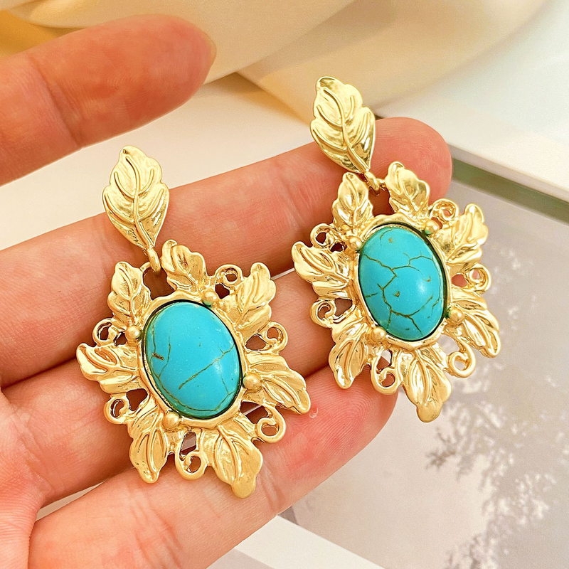 Orecchini in pietra di pino Palazzo Orecchini a foglia antica occidentale retrò_voghion.com