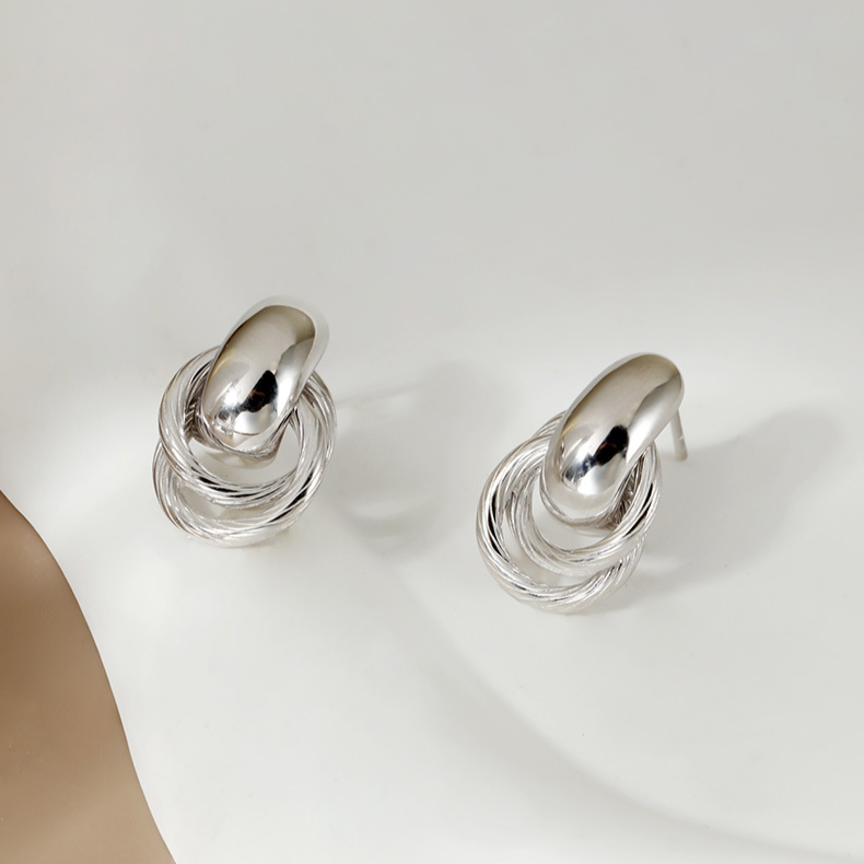 Orecchini a bottone in argento sterling con texture opaca, orecchini personalizzati semplici geometrici a cerchio, gioielli alla moda per donne coreane di alta qualità_voghion.com