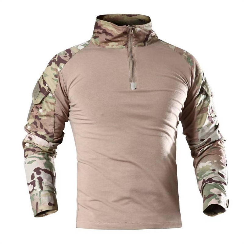 2025 Fashion Long Sleeve 1/4 Zipper Tactical T-Shirts Pockets Men's Summer Combat T-Shirt Cotton Polyester Training Clothing_voghion.com