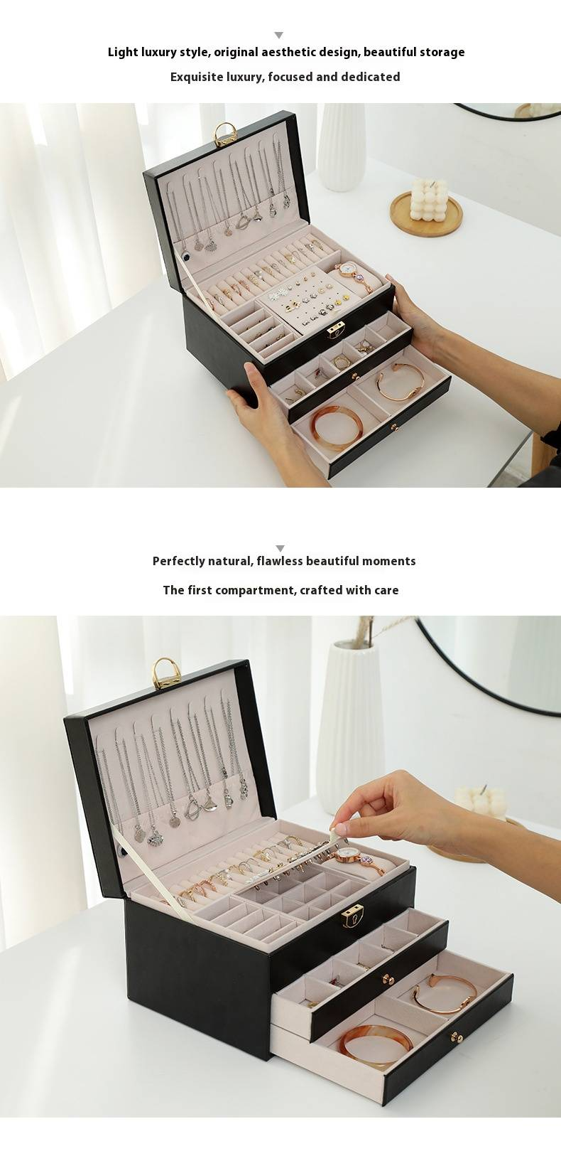 Multifunctional Jewelry Box Large Three Layer Lockable Leather Jewelry Storage Box Earring Jewelry Box Earring Storage Box_voghion.com