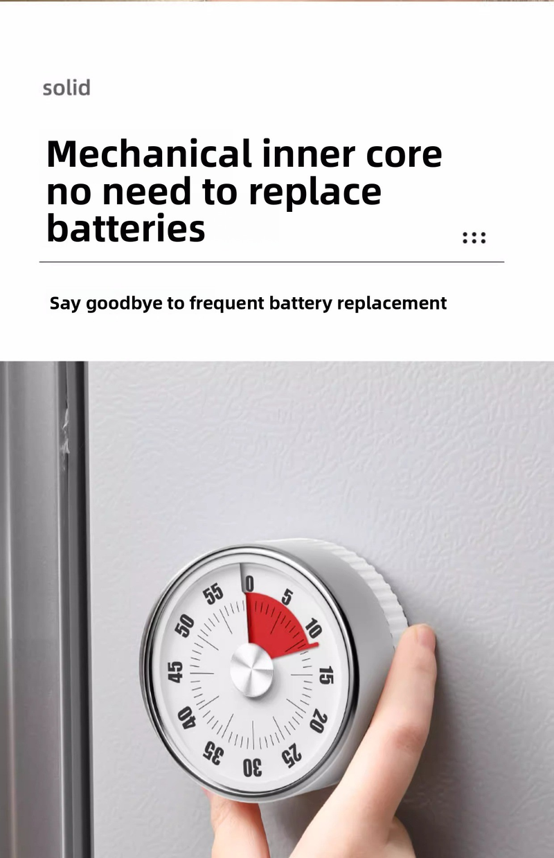 Mechanischer Timer aus Edelstahl – Magnetische Countdown-Uhr mit lautem Alarm, keine Batterie erforderlich, für Küche, Arbeitszimmer und Büro (5–60 Min. einstellbar)_voghion.com