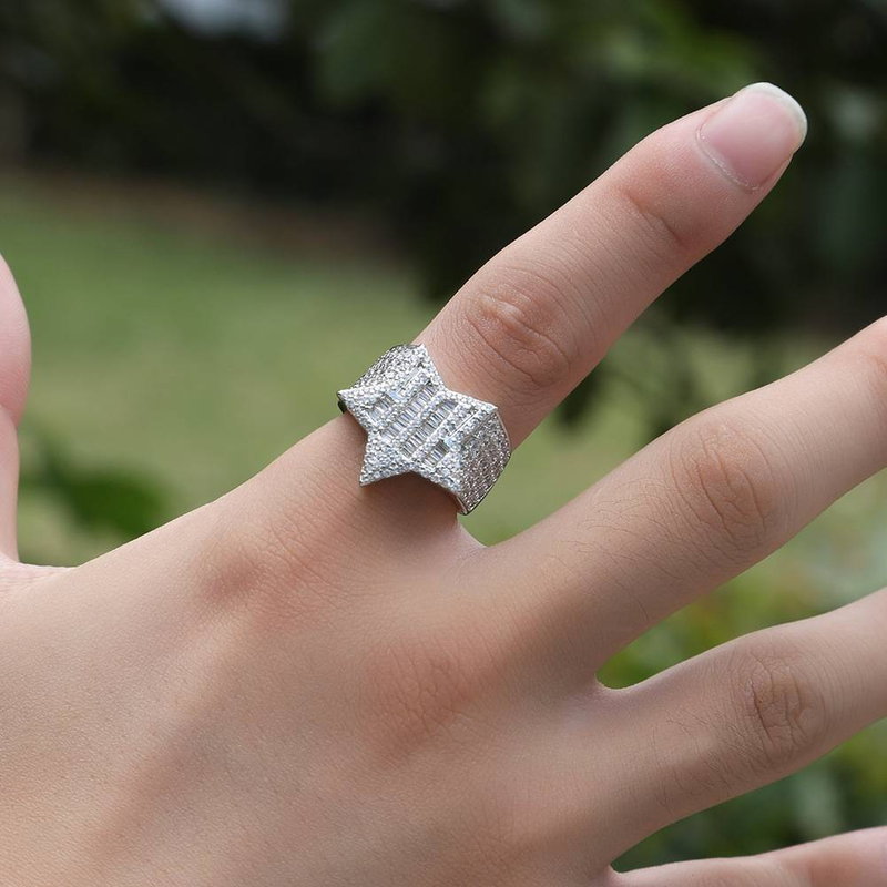 Men's Jewelry Cubic Zirconia Star Ring For Men Hip Hop Style Fashion Statement In Gold And Silver Sizes 7-9 T Square Stone Five Pointed Star Ring_voghion.com
