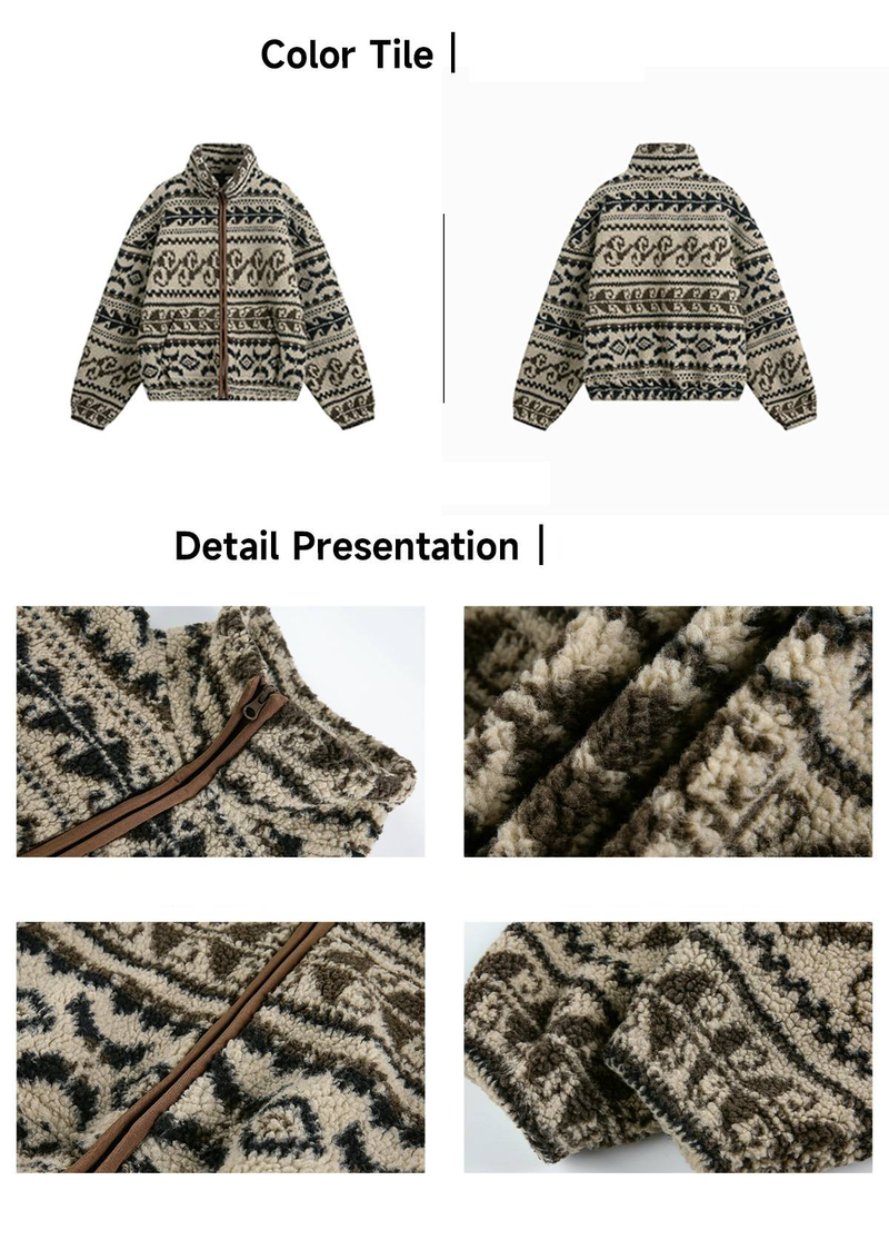 Men's Clothing National Style Jacquard Heavy Texture Polar Fleece Jacket Men's Autumn And Winter Short Wide Silhouette Casual Warm Retro Coat_voghion.com