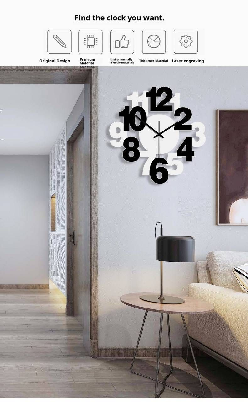 Horloge murale en acrylique à faire soi-même – Mouvement silencieux, ronde de 30 cm, style ferme, pour salon, chambre et bureau (à piles)_voghion.com