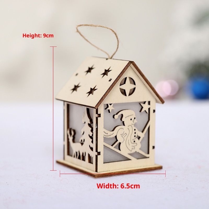 Handgefertigte Weihnachtsornamente aus Holz – Leuchtende, hohle Baum- und Hausdekoration mit Weihnachtsmann-, Rentier- und Schneemannmotiven –_voghion.com