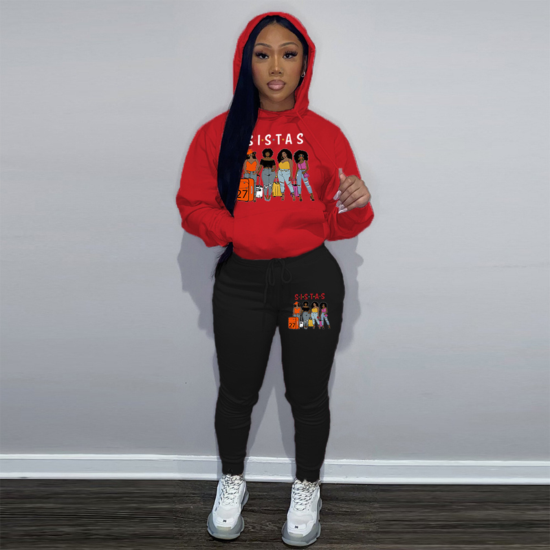 Women's casual printed tracksuit with fleece hoodie two-piece hoodie_voghion.com
