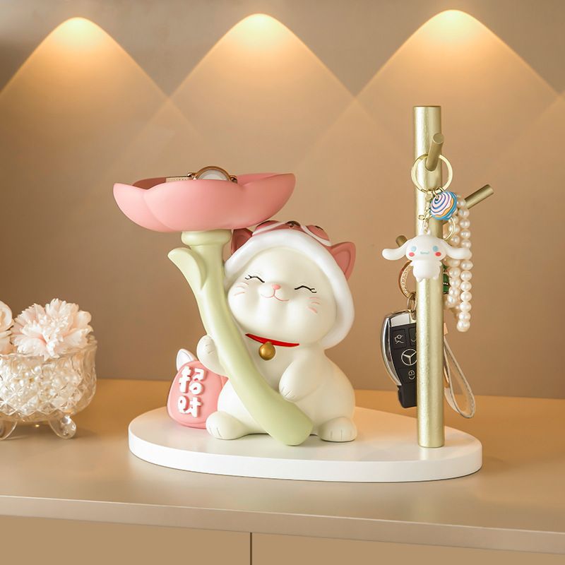 Creative Lucky Cat Tray Ornament Entryway Key Storage Display Shoe Cabinet Resin Home Decoration_voghion.com