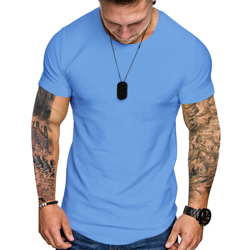 2023 Summer New Short Sleeve T-Shirt Solid Color Casual Round Neck Men's Top_voghion.com