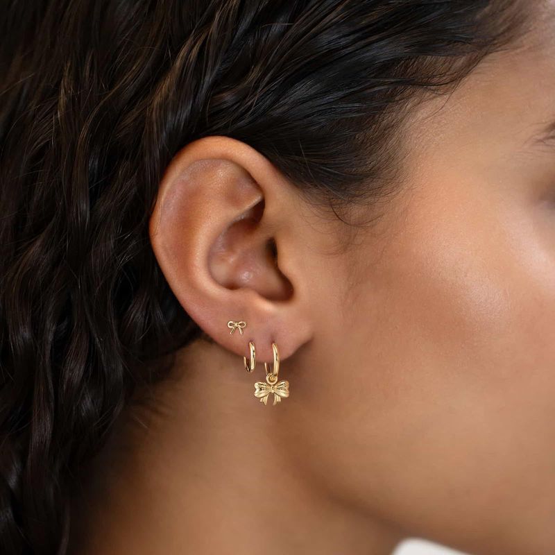 Set di gioielli da donna, moda, vendite calde, vero oro, ottone galvanizzato, liscio, semplice, ciondolo a fiocco, orecchini carini da donna._voghion.com