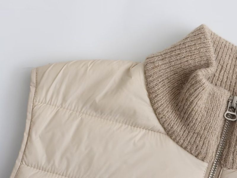 Chaleco de invierno nuevo, informal, sin mangas, cálido, con cuello levantado y retales con cremallera para mujer_voghion.com