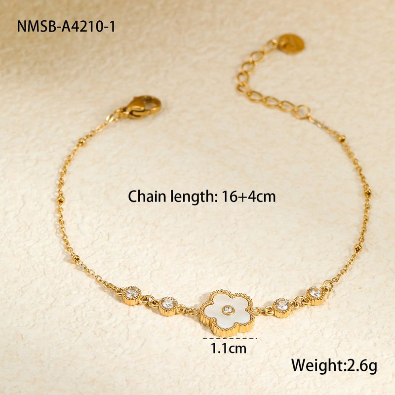 Stainless Steel Jewelry Five Flower Five Petal Mother Of Pearl Plum Blossom Pendant Necklace Bracelet Earrings Set Fashionable Temperament_voghion.com