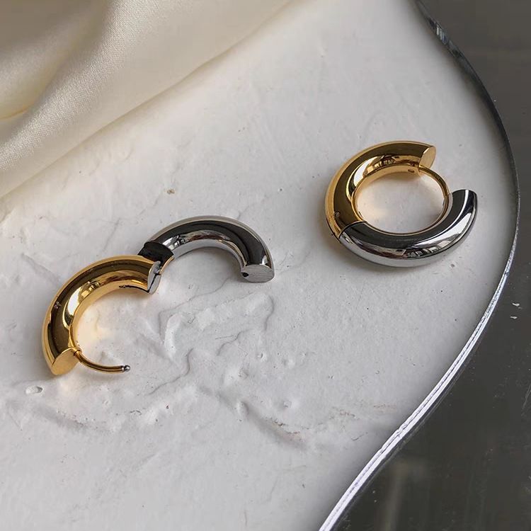 Orecchini a cerchio unisex placcati in oro, stile INS, in acciaio inossidabile, spessi 4 mm_voghion.com
