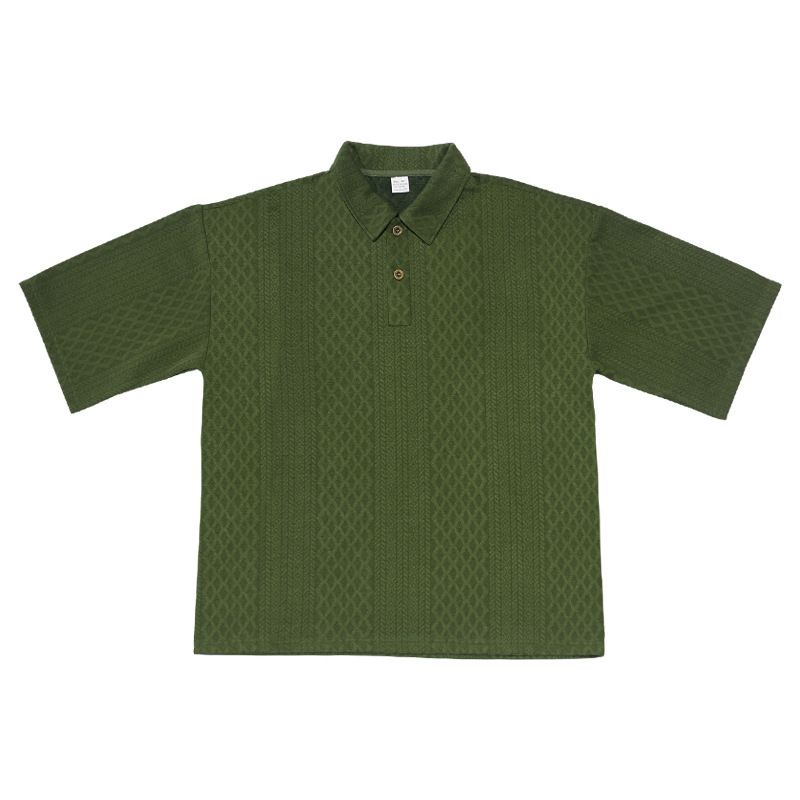 American Oversize Jacquard Strick-T-Shirt mit Umlegekragen für Herren, Sommer, lockere Passform, vielseitiges Oberteil_voghion.com