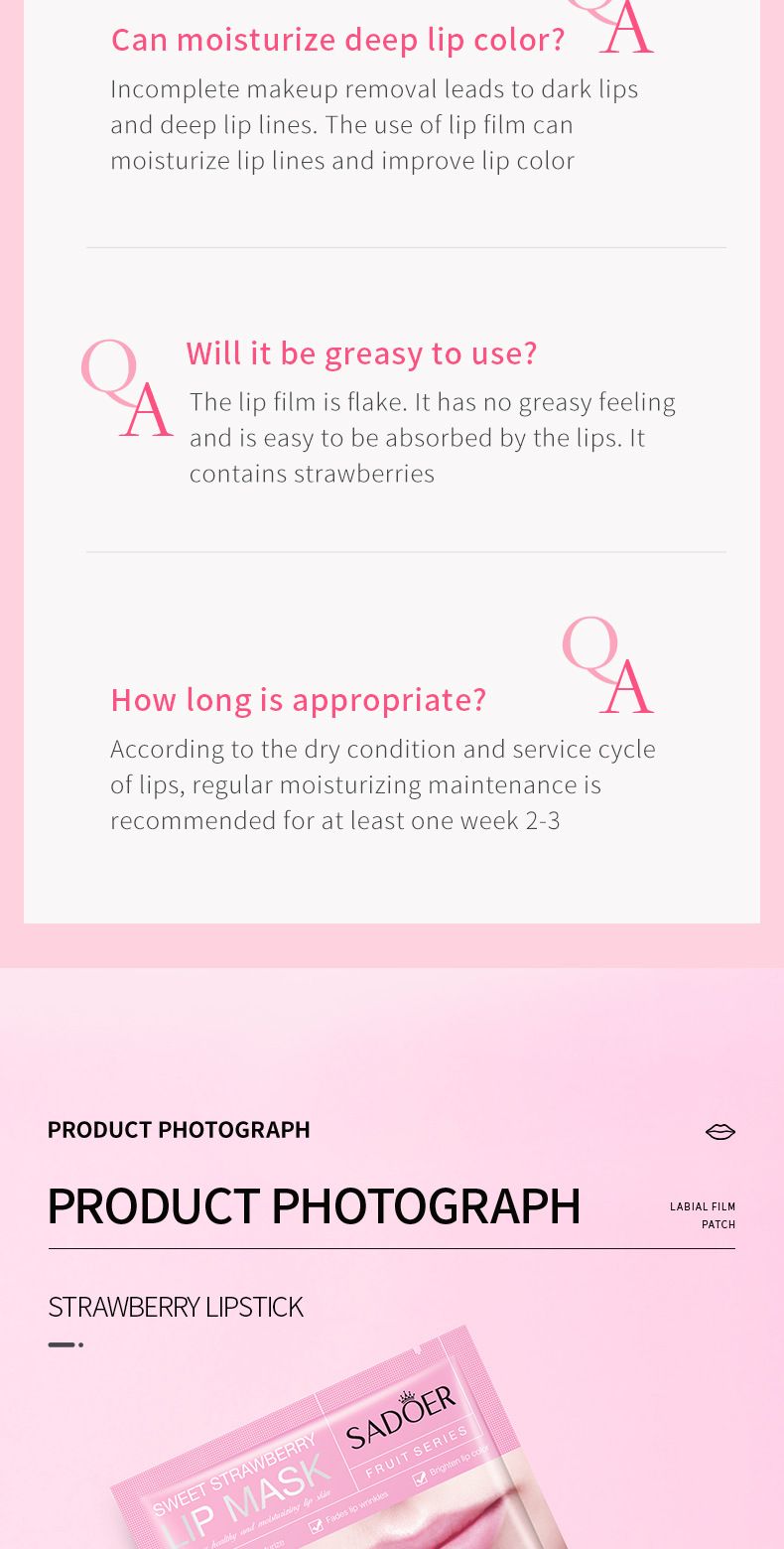 Boxed 8g X 20 Slices Fruit Strawberry Moisturizing Care Hydrating Lip Mask_voghion.com