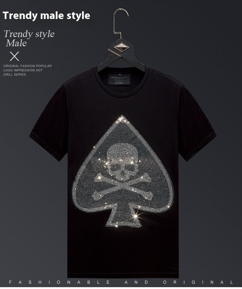 Varmpräglad T-shirt kort herr 2024 nytt trendigt märke dödskalle bomull socialite herr issiden halvärmad sommar_voghion.com