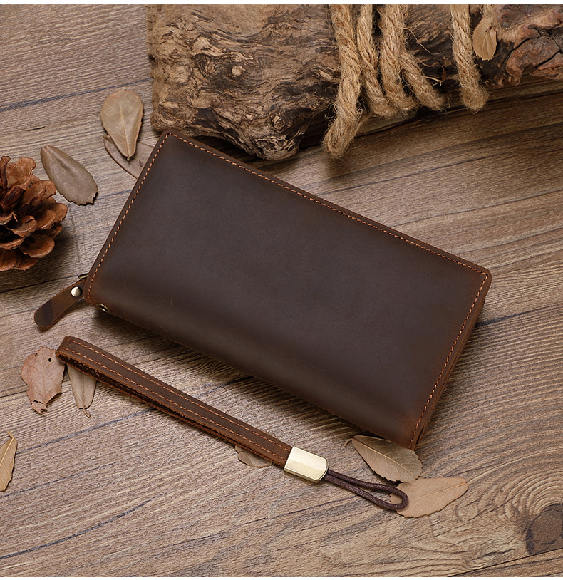 Leather long wallet men's card bag men's zipper multi-card slot pouch large capacity clutch new wallet_voghion.com