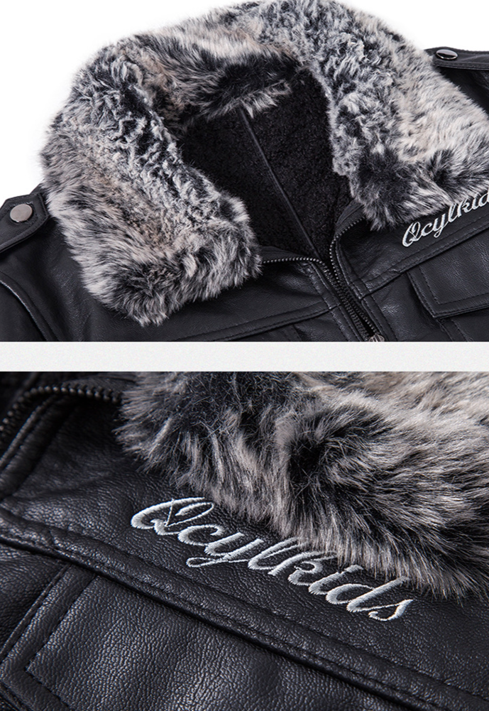 Herrenbekleidung Pelz Einteilige Puleather Jacke Reiten Biker Anzug Revers Herren Wintermantel Ledermode_voghion.com