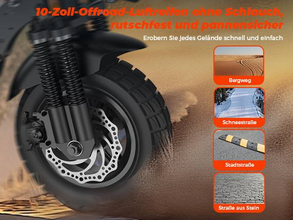 isinwheel T4 Elektroroller mit ABE-Zertifizierung, 1000 W 48 V 12,5 Ah Akku, 10 Zoll Offroad-Scooter für Erwachsene mit App-Steuerung_voghion.com
