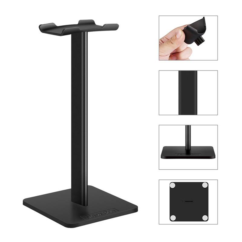 Headphone Stand Headset Holder Earphone Stand With Aluminum Supporting Bar Flexible Headrest ABS Solid Base For All Headphones Size (Black)_voghion.com