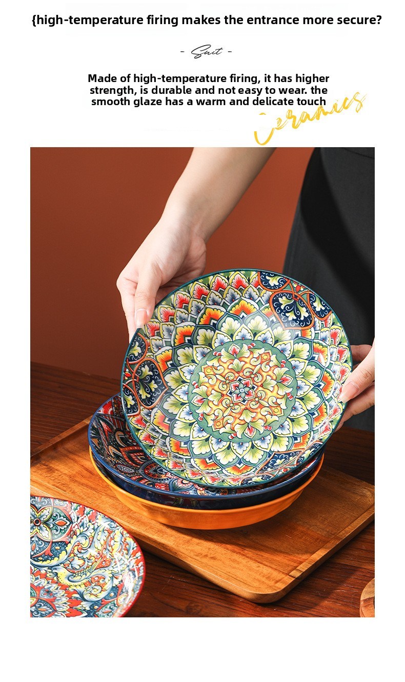 Böhmisches Essteller-Set aus Keramik – handbemalte dekorative Unterglasurteller (tiefe, mikrowellengeeignete 10,5-Zoll-Teller, stilvoll für den Einsatz zu Hause und in Restaurants)_voghion.com