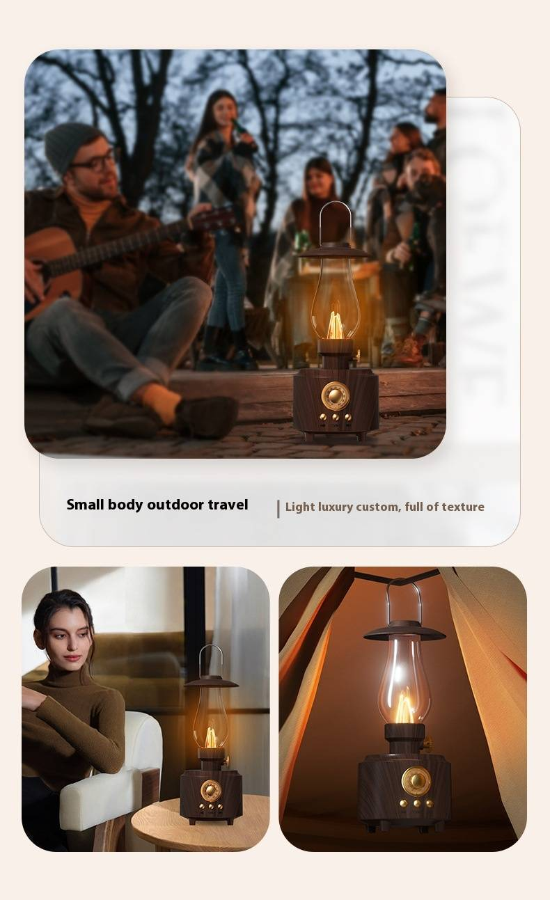 Lampada a cherosene vintage con altoparlante Bluetooth - Altoparlante wireless retrò con luce ambientale, portatile per campeggio e arredamento per la casa_voghion.com