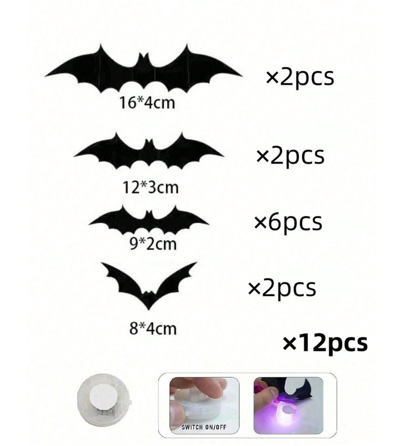 Halloween Atmosphere Party Window Decoration, Wall Beautification And Decoration, Three-dimensional LED Purple Lights, Bats, Green Lights, Spiders_voghion.com