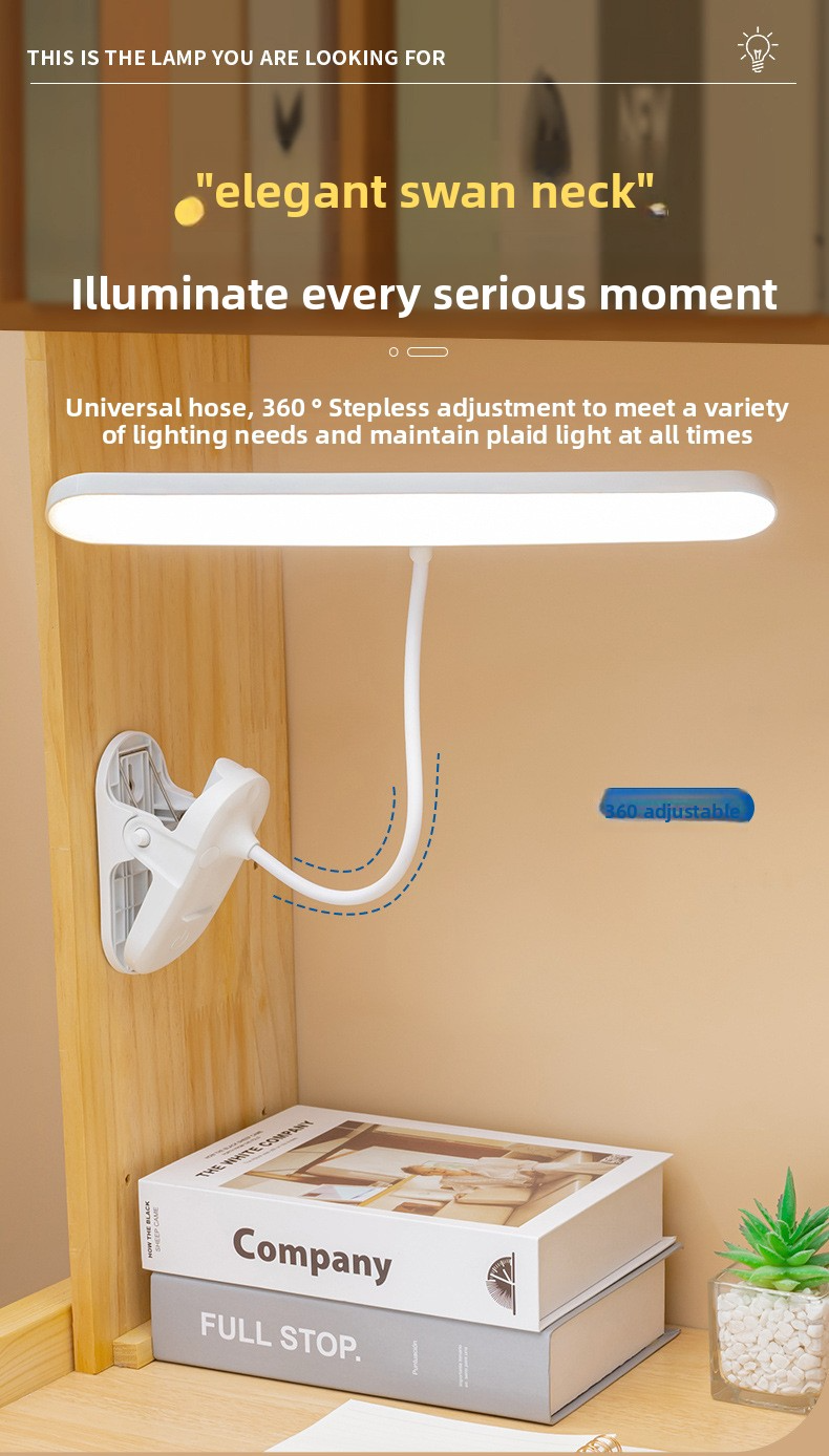 Luminária de mesa LED clip-on com brilho de 90+ CRI e grau AA, recarregável por USB, controle de toque e temperatura de cor ajustável – Luminária de estudo_voghion.com