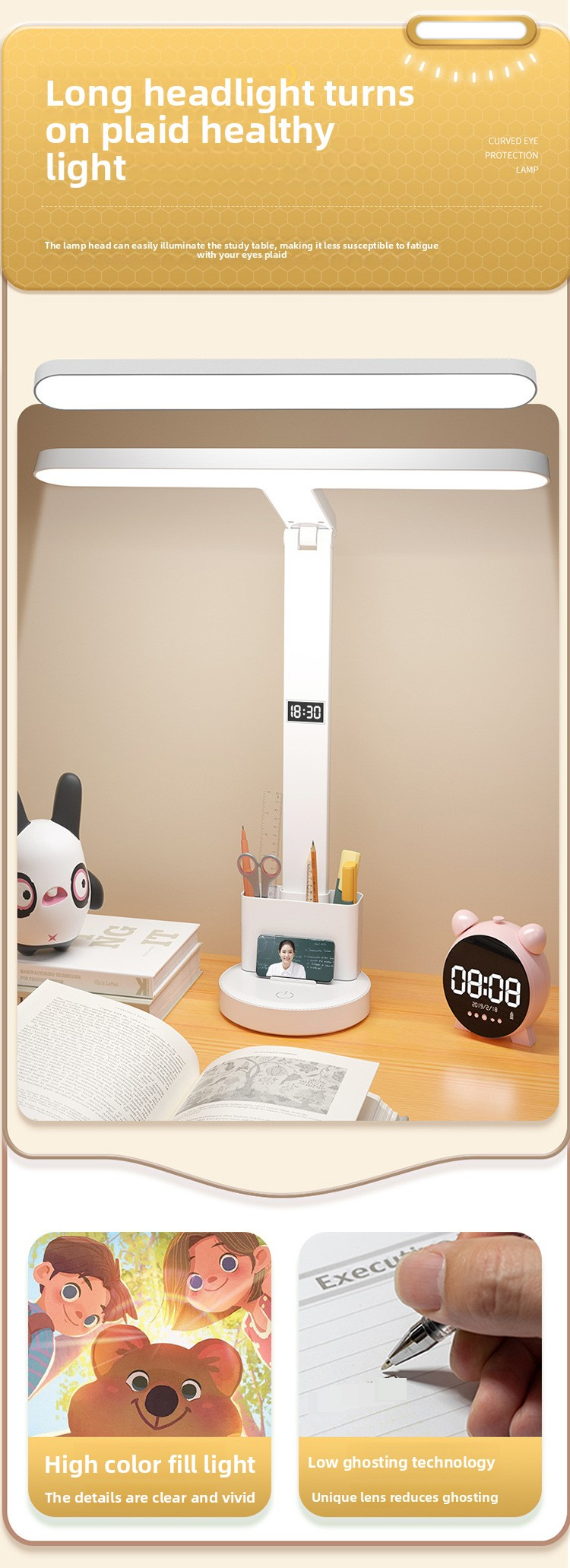 Intelligente LED-Schreibtischlampe mit Uhr – Augenschonendes Lernlicht, 3 Farbmodi, Touch-Steuerung, USB-Aufladung, AA-zertifiziert und CE-geprüft, für Kinder und Studenten_voghion.com