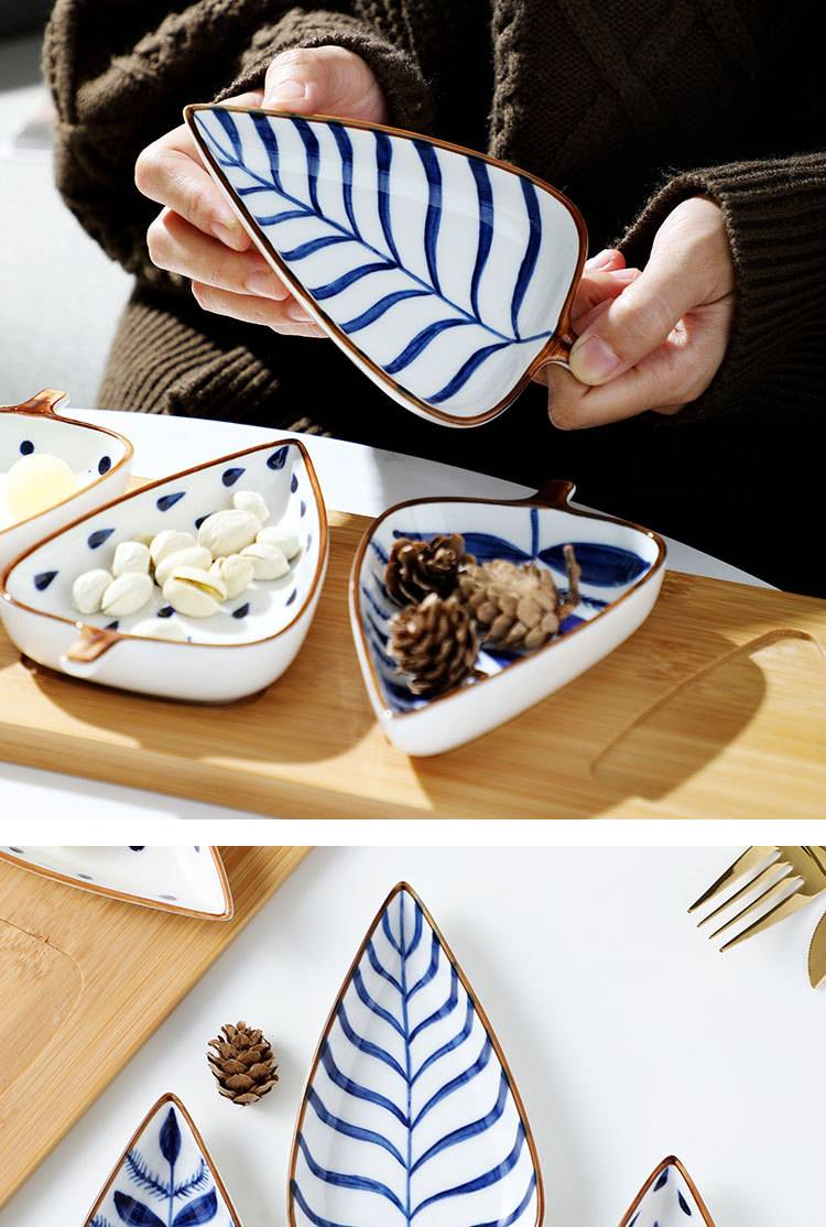 Piatto da snack colorato sotto smalto disegnato a mano, combinazione creativa di piatti giapponesi a foglia, piatto freddo con salsa, set di piatti in ceramica per ristoranti e case_voghion.com