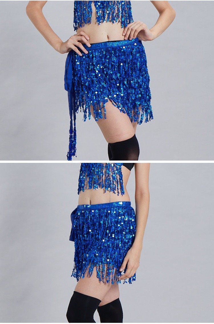 Chaîne de taille pour danse du ventre d'Halloween, serviette de hanche indienne, serviette de hanche à franges à paillettes bohème, costume de scène DS Performance_voghion.com