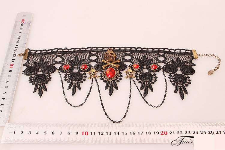 Necklaces Lace Necklace Black Retro Skull Head Halloween Clavicle Chain Jewelry_voghion.com