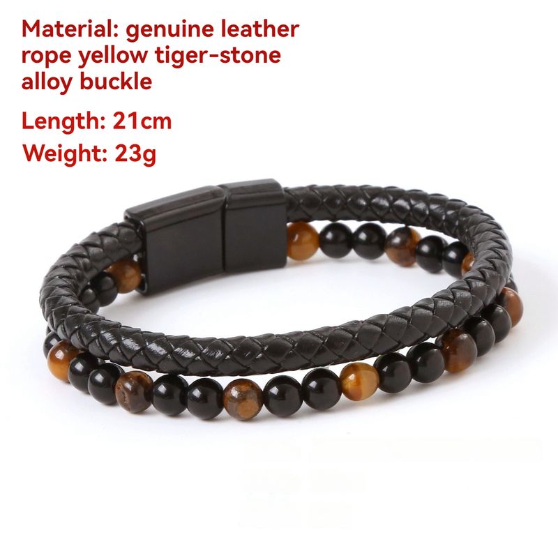 Bracciale fatto a mano in pietra naturale occhio di tigre, accessorio per bracciale con chiusura in lega_voghion.com