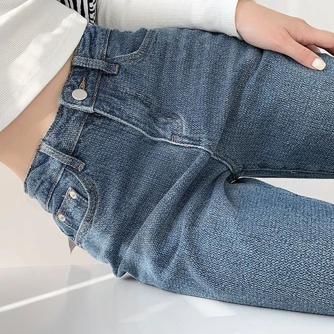 Jeans a zampa d'elefante vintage a vita alta per donna - Pantaloni larghi in denim elasticizzato con vestibilità comoda, blu retrò_voghion.com