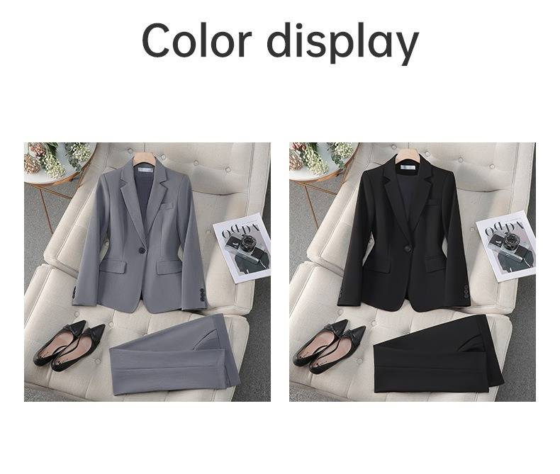 Elegante grijze damespakset – professioneel jasje en broek voor kantoor, sollicitatiegesprekken en formele gelegenheden (S-4XL, klassieke pasvorm)_voghion.com