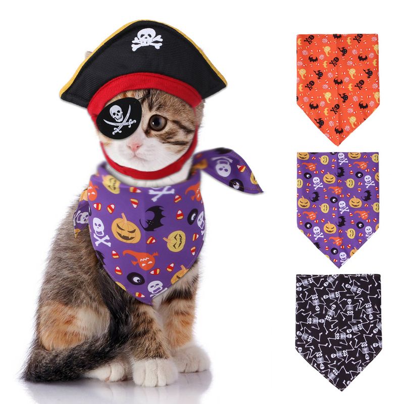 Nuevo conjunto de bufanda con diseño de calavera, gato, calabaza y sombrero pirata para Halloween_voghion.com