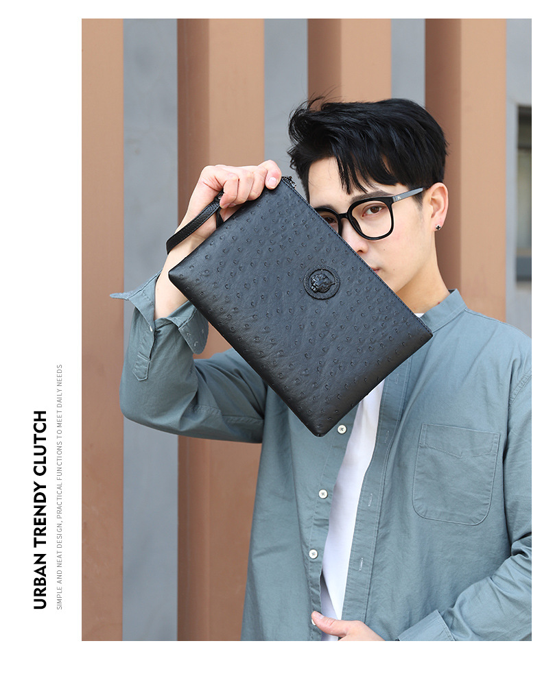 Aktentasche für Herren – Stilvolle Clutch aus Straußenleder, Business-Mode-Umschlagtasche aus weichem Leder in großen, mittleren und kleinen Größen für Berufstätige_voghion.com