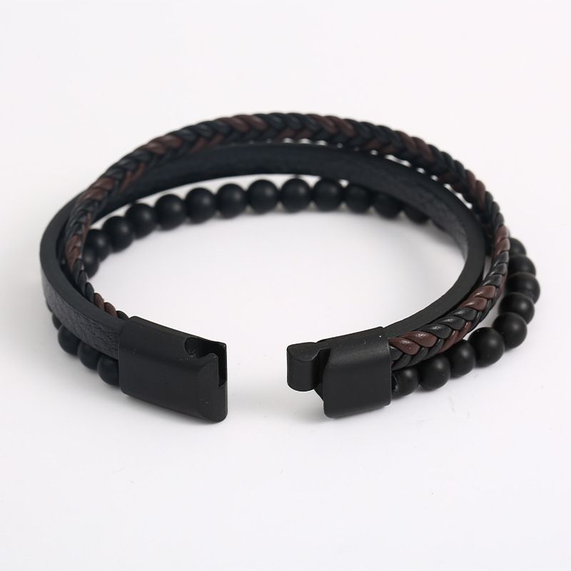 Hot Selling Natural Volcanic Stone Leather Multi-layer Simple Men's Trendy Woven Bracelet_voghion.com