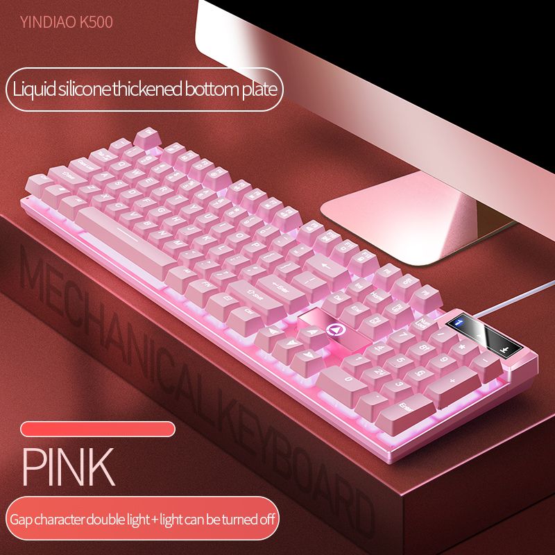 K500 Mixed Color White Pink Keycaps 104 Keys Wired Gaming Keyboard For Laptop PC_voghion.com