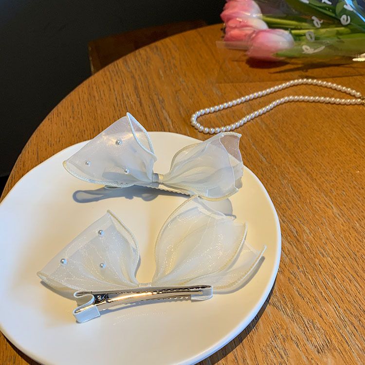 Forcina per capelli con fiocco in maglia nera per donna, stile temperamento di alta qualità, clip laterale Mori, bellissima clip laterale_voghion.com