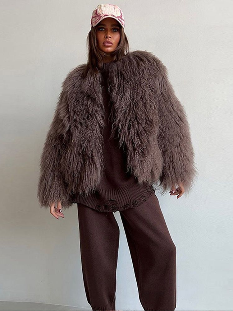 Chic Short-Length Faux Fur Jacket – Vegan Teddy Coat (S-XL, Chocolate/Burgundy/Cream/Black, Boho Elegance)_voghion.com