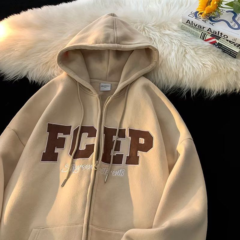 Young Students' Autumn And Winter New Fashion Brand Fleece Hoodie Men's Hooded Casual Couple Zipper Cardigan Jacket_voghion.com