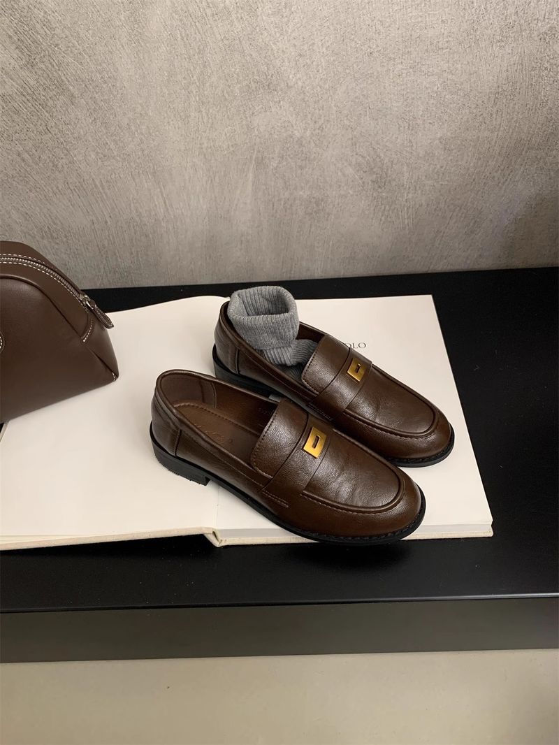 Schwarze Lederschuhe für Damen, britischer Frühlings- und Herbststil, neue runde Zehenpartie, Pendler-Loafer mit klobigem Absatz, Slip-On_voghion.com
