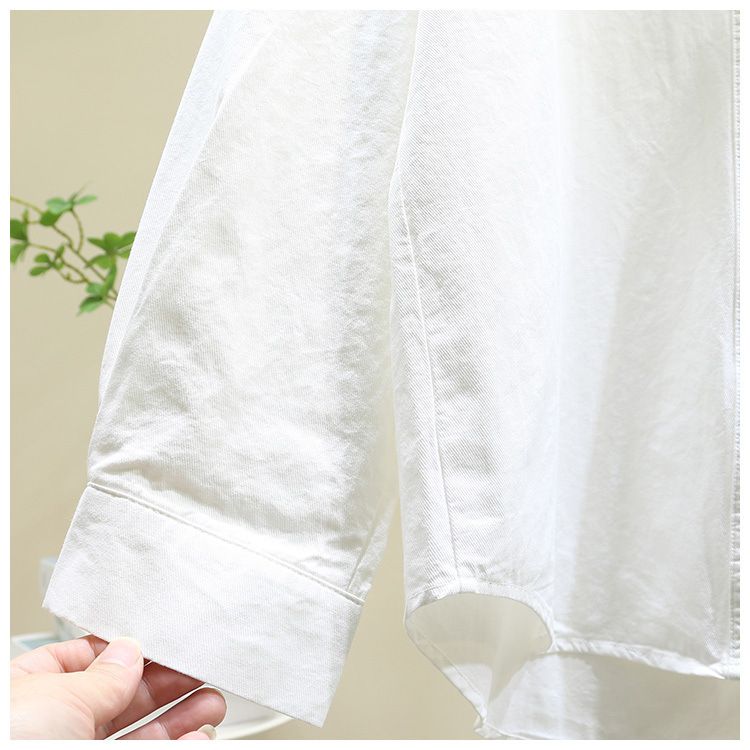 Langärmliges Sommerhemd aus Baumwollmischung mit Blumenstickerei und lockerer Passform für Damen – lässiges langes Tunika-Oberteil (Blau, Gelb, Rosa, Weiß)_voghion.com